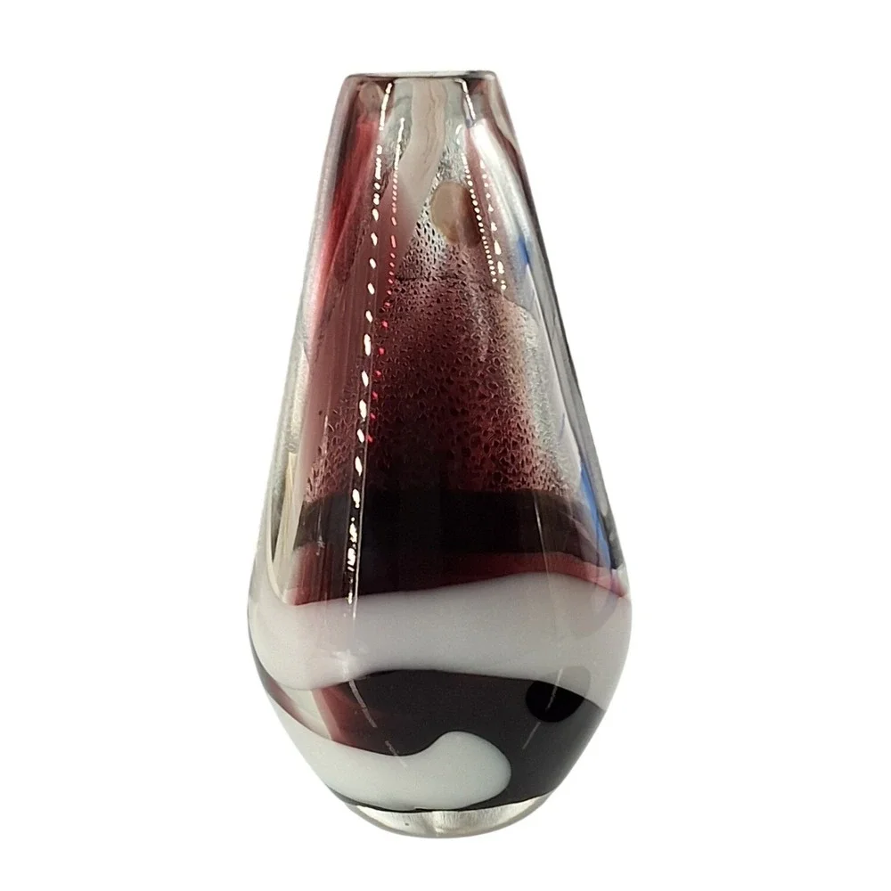 Vintage Art Glass Bud Vase Purple White Swirl Teardrop Sommerso Style 6.25